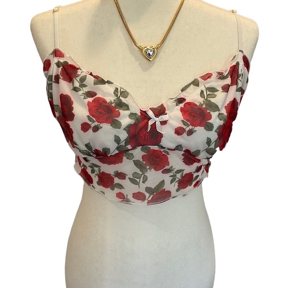 Woman's  Forever 21 Rose Print Mesh Lingerie Cami